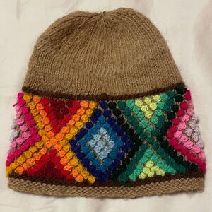 Colorful Peruvian Wool Beanie with Geometric Pattern
